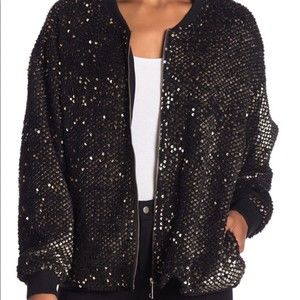 Luxe Dolce Cabo ($158) Faux Fur Sequin Bomber Jacket Black 1X